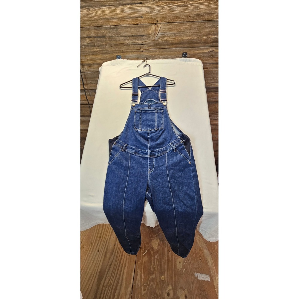 River Island Mamma Maternity Denim Overalls Dark Wash Blue Tapered Leg Size 18